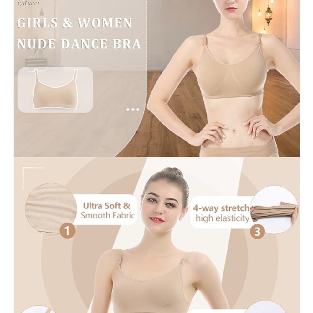 💜iMucci Clear Strap Professional Dance Invisible Ballet Bra Size:Child Large
